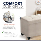 Ornavo Home Small Rectangle Storage Ottoman with Legs, 12x16x12, Beige | Foot Rest Stool Seat; Holds Up to 600 lbs; Ideal for Living Room, Bedroom, Home Office or Dorm