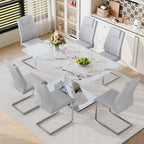 Modern Dining Table Set for 6,63'' Dining Room Table Set for 6 with Chairs,Rectangular Kitchen Table with Faux Marble Tabletop and DIY Chrome Legs,Glass Dining Table Set Ideal for Dining Room
