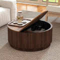 31.5" Round Coffee Table with Storage, Mid Century Modern Coffee Tables with Fluted Base, Wooden Circle Accent Center Table for Living Room Small Space Apartment Office (Walnut)