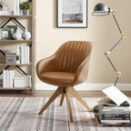 Art Leon Dining Chair - Mid Century Modern Swivel Dining Room Chair, Faux Leather Upholstered Arm Chair with Wood Legs for Living Room, Terracotta