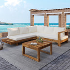 4pc Acacia Wood Outdoor Sectional Sofa Set with Cushions | Slatted Design - Modern Patio, Deck & Garden Seating for Ultimate Comfort