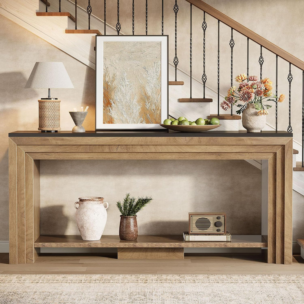 Tribesigns 70.9 Inch Narrow Console Table, Farmhouse 2-Tier Wooden Sofa Table with Storage, Space-Saving Behind Couch Accent Table for Living Room, Entryway, Hallway and Foyer