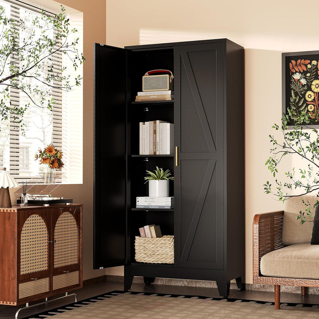 61"H Black Pantry Kitchen Cabinet with Doors,Black Storage Cabinets,Freestanding Pantry Cabinet,Farmhouse Food Storage Cabinets,Tall and Large Pantry Cabinets for Kitchen, Dining Room, Living Room