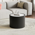17.7-Inch Round End Table for Living Room Office, White Faux Marble Tabletop, Black Fluted PU Leather Covered, Modern Round Sofa Side Table Small Coffee Table, 17.71''Dia x 17.71''H