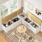 3-Piece L-Shape Storage Bench Set with Cushion, Kitchen Dining Nook Bench with Hidden Storage for Dining Room, Entryway,Backless Corner Dining Bench (White)