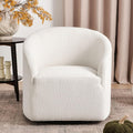 KINWELL 32" Wide No Assembly Boucle Swivel Barrel Chair, White