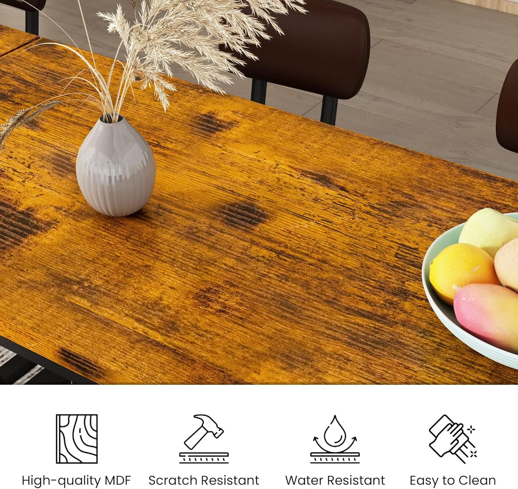 Lamerge Bar Table Set for 4 Kitchen Table and Chairs Set, Industrial Dinner Table with 4 PU Upholstered Stools Kitchen Pub Table for Kitchen, Space Saving, Restaurant (Rustic Brown and Black)