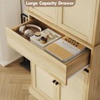 GarveeHome Kitchen Pantry Cabinet, Tall Storage Cabinet with Rattan Doors and Adjustable Shelves, Freestanding Cupboard with Drawer for Bathroom, Dining Room, Living Room, Natural Oak