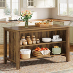 Tribesigns Kitchen Island with Seating and Storage, 59-Inch Large Farmhouse Stationary Island Table for Kitchen, 3-Tier Counter Height Coffee Bar Tables for Dining Room, Rustic Brown