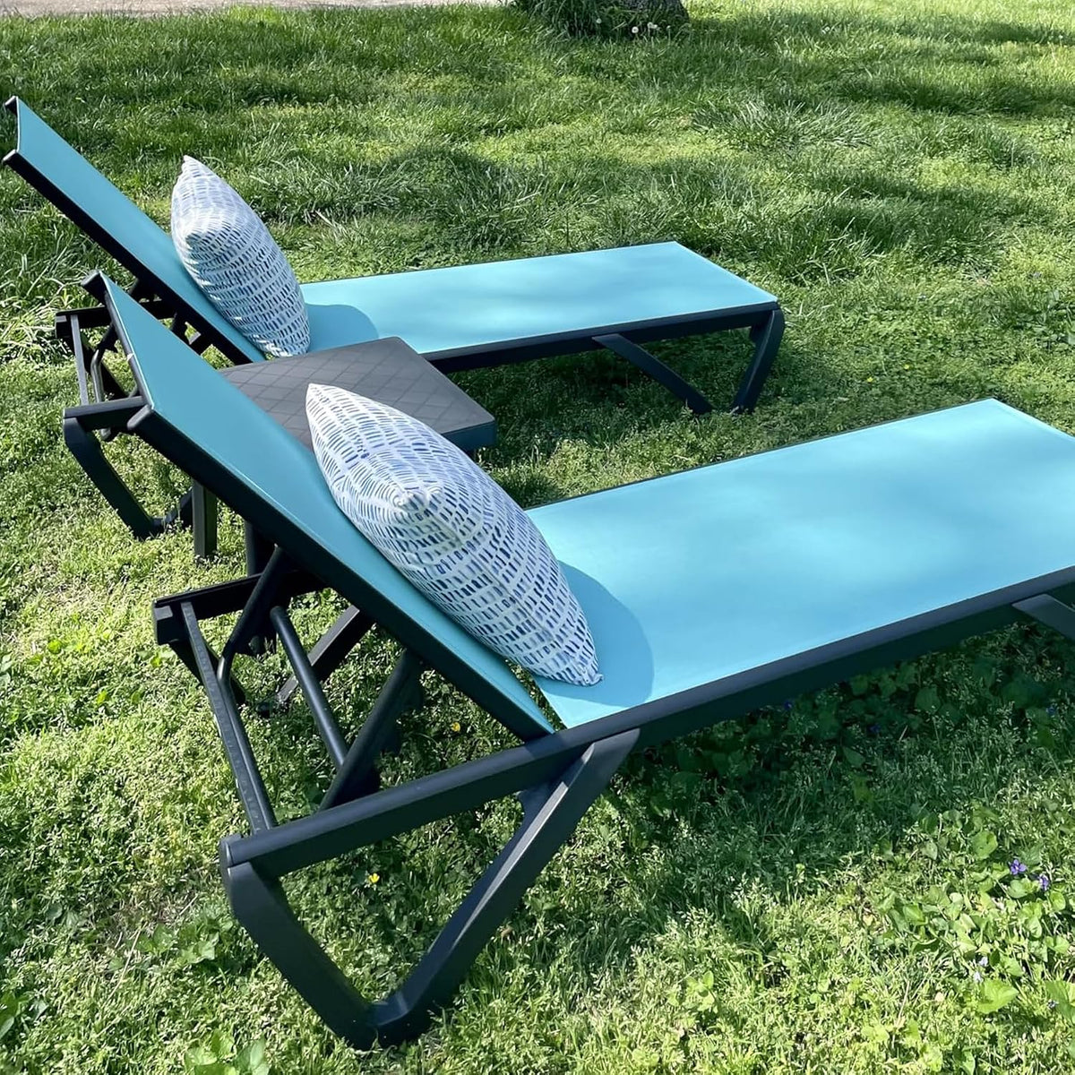 Domi Aluminum Pool Lounge Chair Outdoor Set of 2 Chaise Lounge Outdoor | Wheels, Adjustable, Textilene, Turquoise Blue, All Weather, Poolside, Backyard, Patio, Deck, Outside