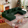 CHORRO134.6''Sectional Couch for Livingroom,Modular Corduroy Cloud Couch, U-Shaped Sofa with Chaise and Pillows,4-Deep Seat Sectional Sofa with 1 Ottoman,(Green,Left Chaise)