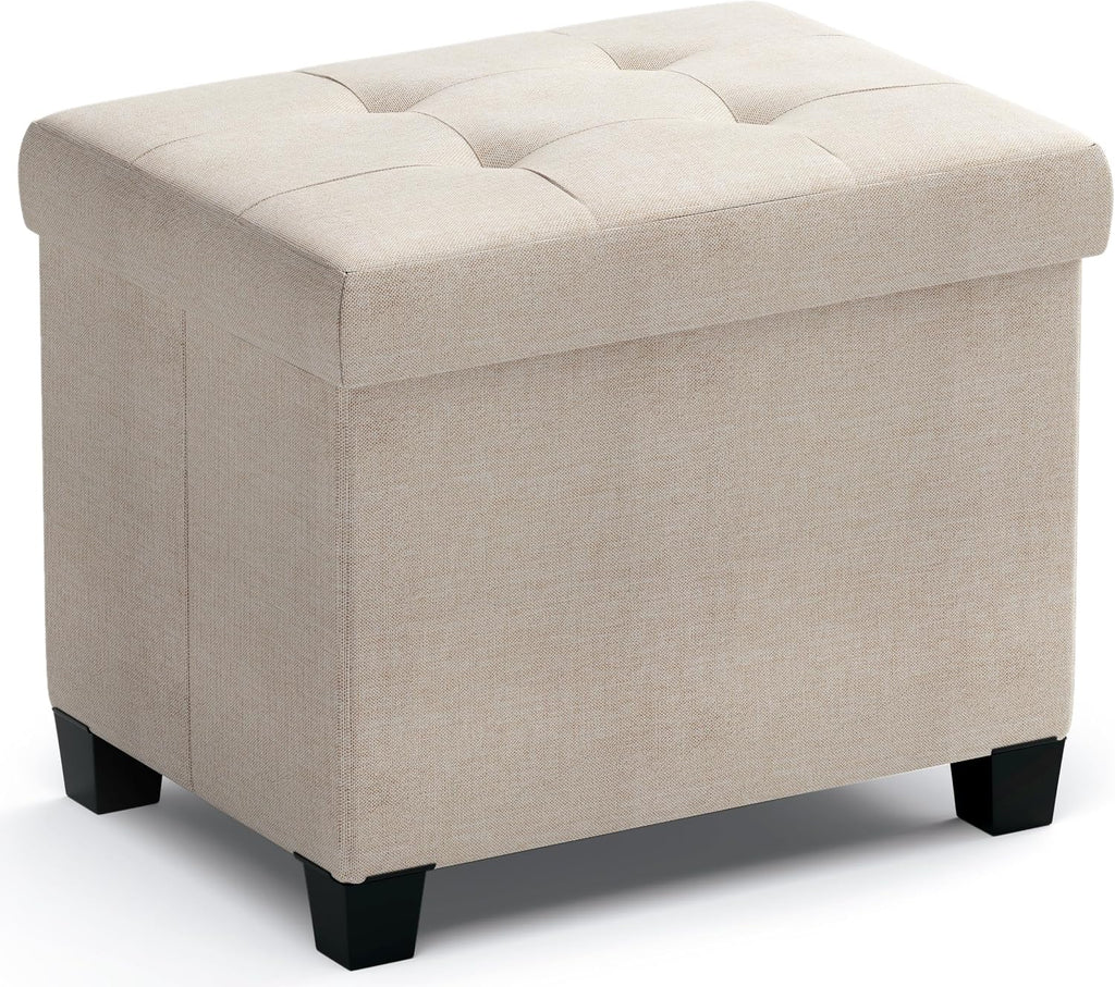 Ornavo Home Small Rectangle Storage Ottoman with Legs, 12x16x12, Beige | Foot Rest Stool Seat; Holds Up to 600 lbs; Ideal for Living Room, Bedroom, Home Office or Dorm