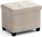 Ornavo Home Small Rectangle Storage Ottoman with Legs, 12x16x12, Beige | Foot Rest Stool Seat; Holds Up to 600 lbs; Ideal for Living Room, Bedroom, Home Office or Dorm
