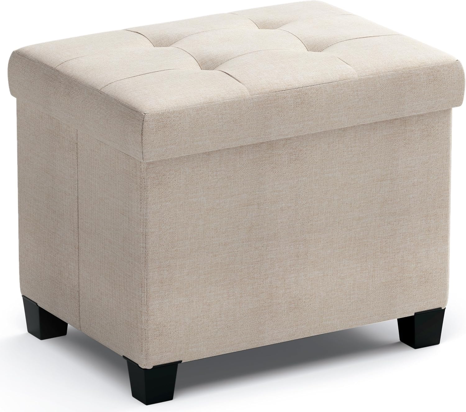 Ornavo Home Small Rectangle Storage Ottoman with Legs, 12x16x12, Beige | Foot Rest Stool Seat; Holds Up to 600 lbs; Ideal for Living Room, Bedroom, Home Office or Dorm