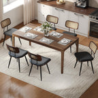 Dining Chairs, Swivel Dining Chairs Set of 6, Faux Leather & Rattan Walnut Dining Room Chairs, Bentwood & Metal Frame Upholstered Chairs with 360°Rotation, Modern Kitchen/Living Room Chair (Black)
