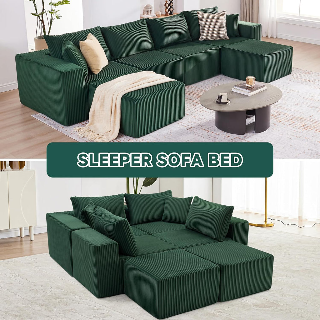 135.4" Sectional Couches for Living Room, U Shaped Couch, Green
