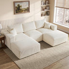 Gericco 113" Modular Sectional Couch, Cloud Sofa with Deep Seats, Upholstered Corduroy U-Shaped Sleeper Sofa with Chaise, 3-Seater Couches for Living Room, No Assembly Required, Beige