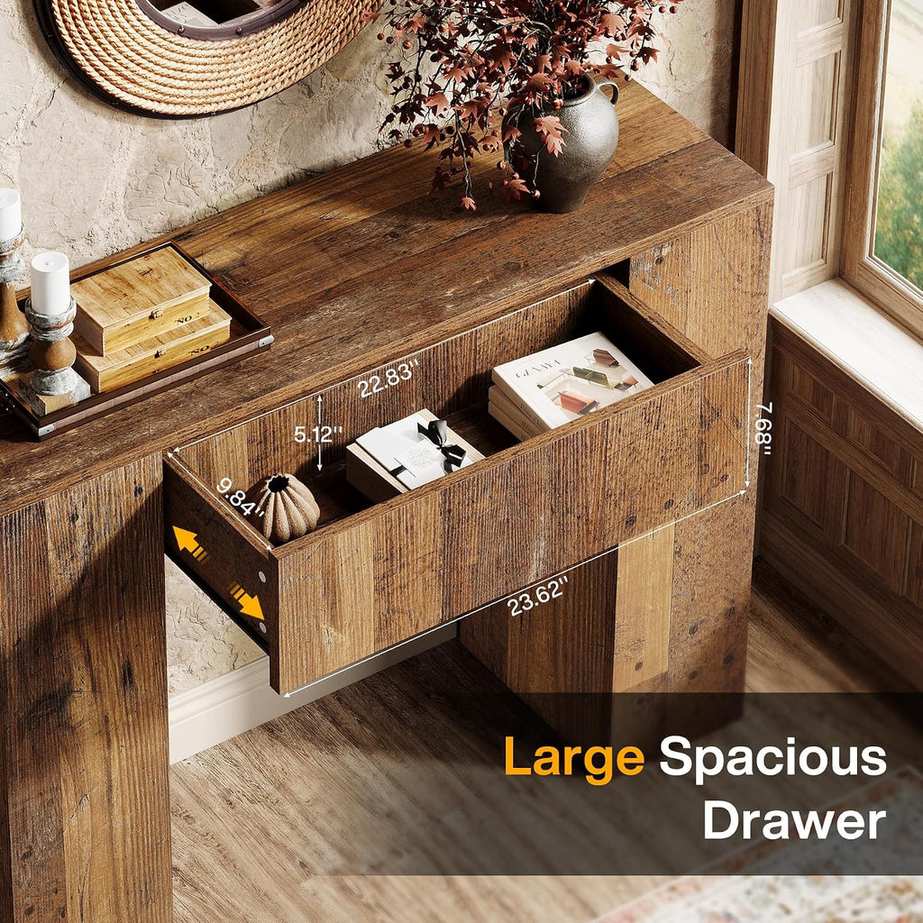 Tribesigns 39'' Farmhouse Console Table, Narrow Sofa Entryway Table with Drawer, Small Wooden Entrance Table for Living Room, Hallway, Foyer, Distressed Brown