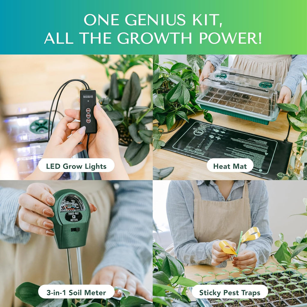 Upgraded Seed Starter Tray with Grow Lights and Heat Mat, 3-in-1 Soil Meter, & Sticky Gnat Traps, 40-Cell Seed Growing Tray, Germination & Plant Propagation Station for Indoor Plants