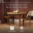 NAMESAKE Liberty Play Table & Spindle Chairs Set in Natural Walnut | Greenguard Gold Certified, Wooden Activity Table & Activity Seat for Children's Playroom, Vintage Inspired Reading Desk