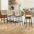YITAHOME 27" Bar Stools Set of 4 with Arms & Cushions, 360° Swivel Outdoor Bar Stools, All Weather Counter Height Bar Stools Set of 4 with Curved Back for Backyard, Kitchen Island, Dining Room, Beige