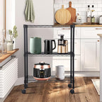 BestOffice 3-Tier Adjustable Wire Shelving Storage Shelves Heavy Duty Shelving Unit with Wheels for Small Places Kitchen Garage Balcony,Black