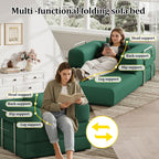 Single Couch Sofa for Small Spaces, 2-in-1 Single Sofa with Soft Corduroy Foldable Chair Lounger Sleeper Sofas for Small Apartment, Living Room, Home Office (Green, 35.43" Single Sofa)