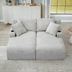 Eafurn Oversized Double Chaise Lounge Indoor with Cup Holders & Side Pocket, 71" Plush Corduroy Floor Chaise Lounge Sofa with High Density Sponge & Deep High Seat Comfy Sleeper Couch Bed