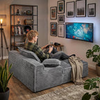 Chaise Lounge Chair Indoor, Top Fixed-Point Comfort Layer Couch, 57'' Cloud Corduroy Sofa Bed, Block + Crumb Foam Construction, Deep Seat Reading Chair with 3 Pillows, No Assembly