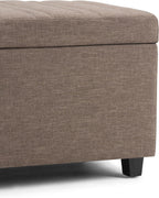 SIMPLIHOME Darcy 33 inch Wide Contemporary Rectangle Storage Ottoman Bench in Fawn Brown Linen Look Fabric, Assembled, For the Living Room, Entryway and Family Room
