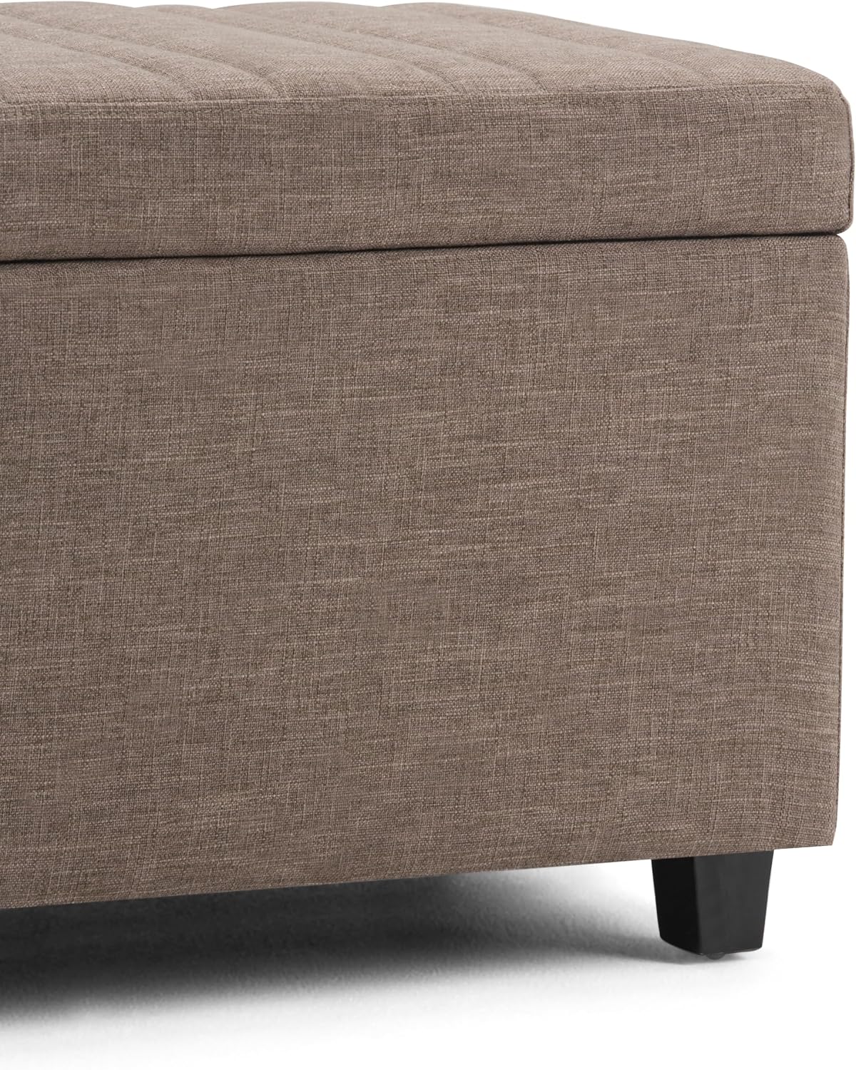 SIMPLIHOME Darcy 33 inch Wide Contemporary Rectangle Storage Ottoman Bench in Fawn Brown Linen Look Fabric, Assembled, For the Living Room, Entryway and Family Room
