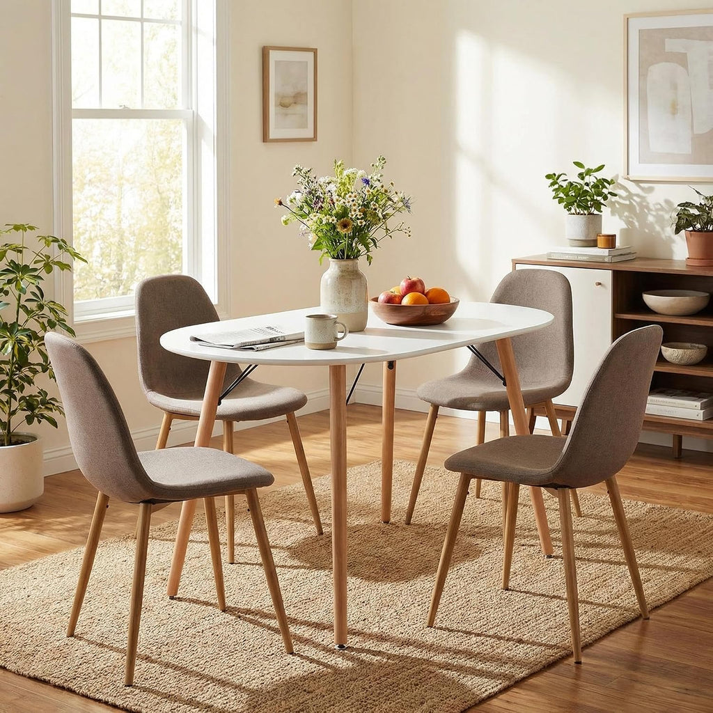 FurnitureR Dining Table Oval 47.2 Inch for 4-6 Person, Stylish Leisure Table Functional Table with Wooden Legs for Home Kitchen, Cafés, Small Places, White
