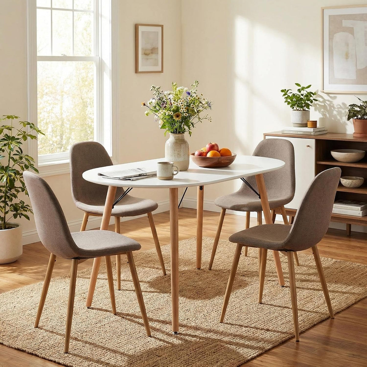 FurnitureR Dining Table Oval 47.2 Inch for 4-6 Person, Stylish Leisure Table Functional Table with Wooden Legs for Home Kitchen, Cafés, Small Places, White