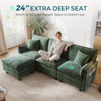 LINSY HOME 98'' Modular Sectional Sofa 3 Seat Couch Chenille Cloud Couch with Deep Seat, L Shaped Couch with 1 Movable Ottoman for Living Room, Office, Bedroom, Green(Pillows Included)