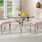 36-Inch Round Tempered Glass Dining Table for 2-4 Person Space-Saving Small Kitchen Table with Heavy-Duty Metal Legs Perfect for Dining Room, Apartment, Condo (Silver)