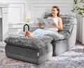 Hobestluk Small Couch Sofa Chaise Lounge Chair Recliner Chair with Footrest | Ergonomic Design,Fluffy Fabric,Multi-Functional Ottoman,No Assembly,Lounge Chair Indoor Living Room Apartment | Grey Single