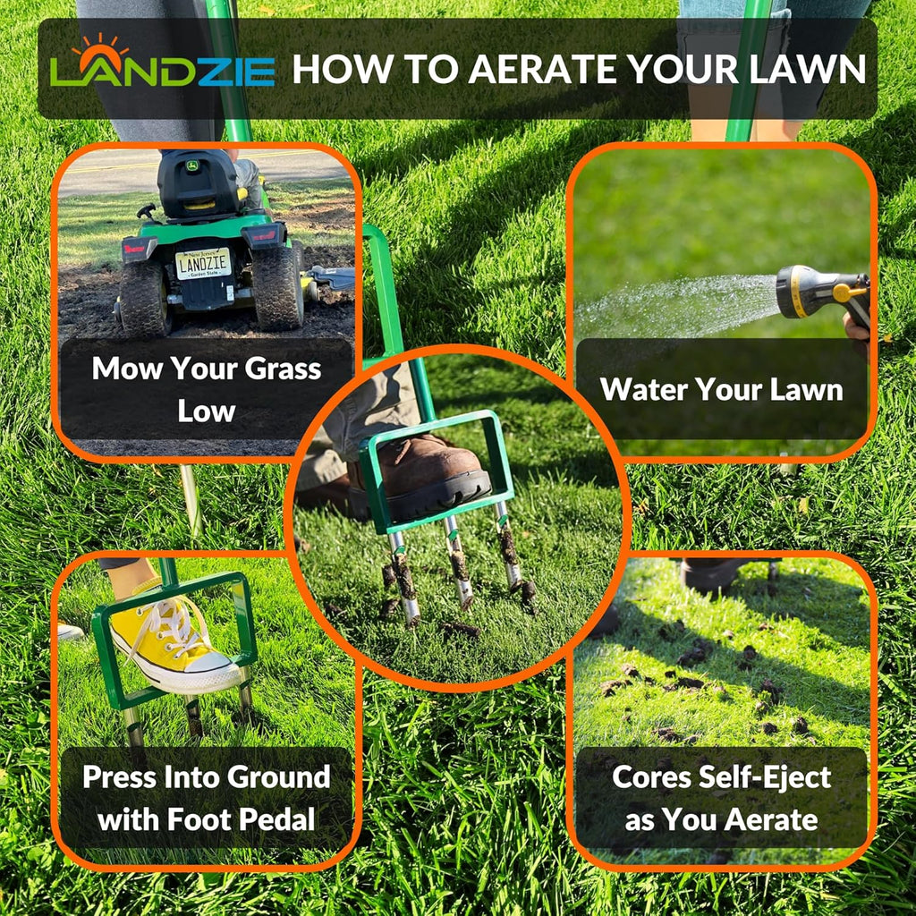 Landzie - The Original Hollow Tine Lawn Aerator Tool - 42 Inch Core Aerator and Grass Aeration Tool Lawn Tools - Stainless Steel Manual Lawn Aerator Plug Aerator and Aerator Lawn Tool