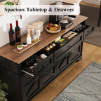 BestHaped 65 Inch Farmhouse Buffet Cabinet with Storage, Black Sideboard Buffet Cabinet with Adjustable Shelves & 3 Drawers, Buffet Table Coffee Bar Wine Bar Storage for Kitchen & Living Room