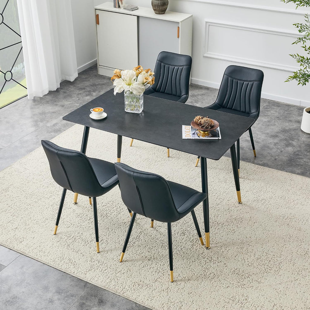 50 inch Sintered Stone Dining Table for 4, Modern Minimalist Kitchen Table with 0.43" Matte Black Sintered Stone Top & Tapered Metal Legs, Small Space Rectangular Table for Home, Kitchen, Apartment