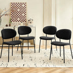 Homedot Modern Kitchen Dining Chairs Black Set of 4, Upholstered Boucle Round Bedroom Reception Side Chairs with Ergonomic Backrest for Apartment, Dining Room, Living Room, Dining Hall