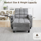 hansones 41.7" Chaise Lounge Chair Indoor, Sofa Bed with Adjustable Backrest, Sleep Sofa Couch, Deep Seat Reading Chair, Couches for Living Room with Storage & 360° Swivel Side Table (Gray, 41.7")