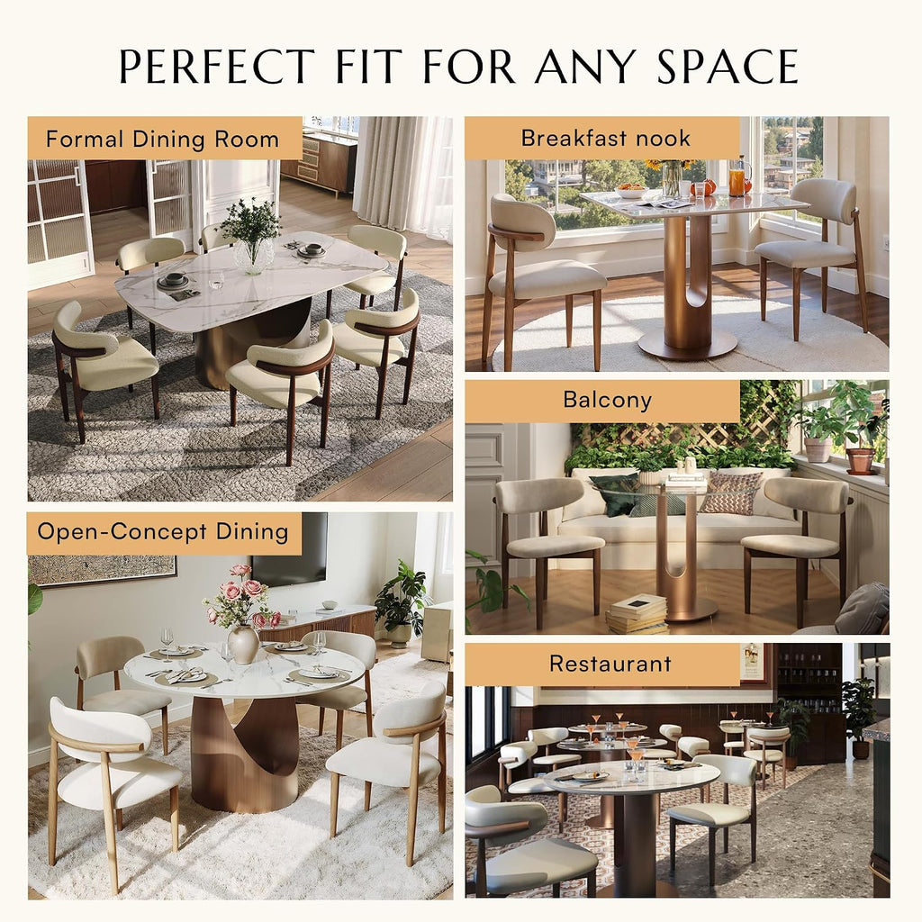 POVISON Modern Dining Chairs Set of 2, Armless PU Leather Dining Chair with PU Cushions and Dark Bronze-Coloured Metal Leg