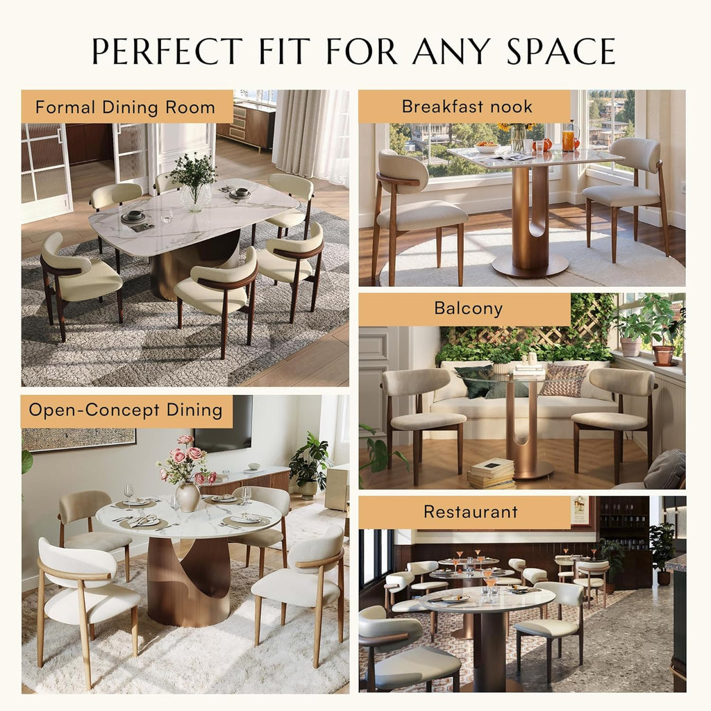 POVISON Modern Dining Chairs Set of 4, Armless PU Leather Dining Chair with PU Cushions and Dark Bronze-Coloured Metal Leg