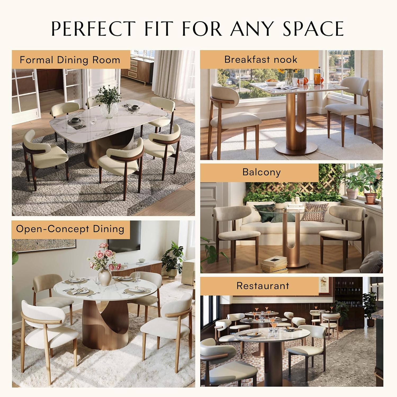 POVISON Modern Dining Chairs Set of 4, Armless PU Leather Dining Chair with PU Cushions and Dark Bronze-Coloured Metal Leg