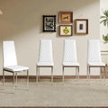 Modern Dining Chairs Set of 4, White PU Leather Kitchen Chairs, Upholstered High Back Chair with Silver Metal Legs for Kitchen, Dining Room, Restaurant