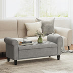 HOMCOM 50" Storage Ottoman Bench Button Tufted End of Bed Bench Gray | Upholstered, Rolled Arms, Wood Legs, Safety Hinges, for Living Room, Entryway, Bedroom