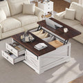 Itaar 39.4'' Lift Top Coffee Table with Storage, Farmhouse Coffee Tables for Living Room, Square Coffee Table with Large Hidden Compartment & 2 Drawers & Adjustable Shelves, Vintage White+Walnut