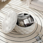 FiveWillowise 30 Inch Round Ottoman with Storage Tray,Large Coffee Table | Circle Modern Button Footstool with Removable Lid,Cozy Foot Stools for Living Room, Bedroom,Makeup Room,Cream White