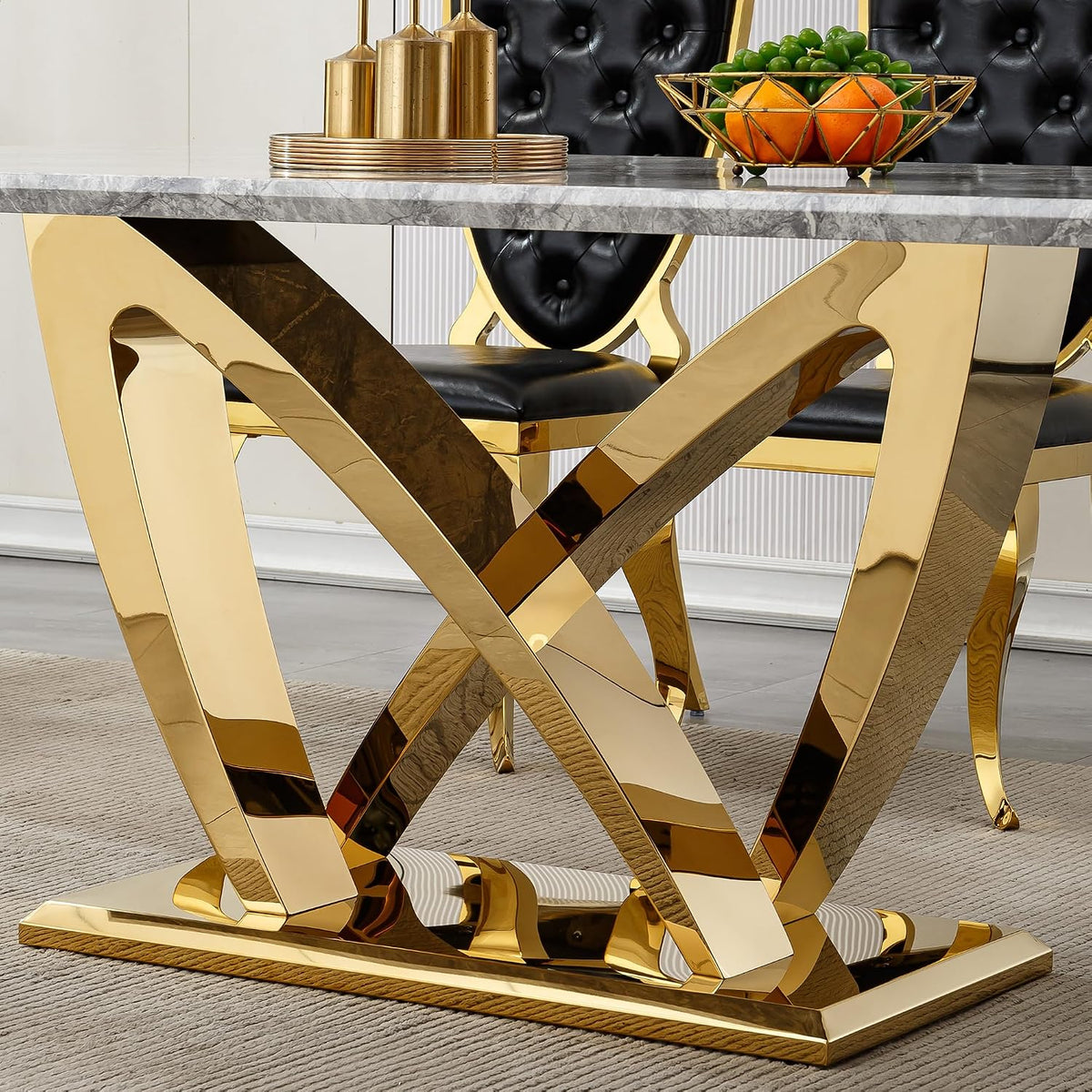 Modern Dining Table 70" Rectangular Kitchen Table with Imitation Marble Grain MDF Wooden Top & Iniregular Gold Base,Faux Marble Dinner Furniture for Kitchen Dining Room/Meeting Room