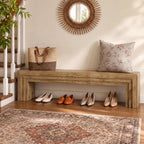 Tribesigns 71'' Extra Long Shoe Storage Bench,Mid-Century Modern Entryway Bench,Indoor Wooden End of Bed Bench for Hallway,Bedroom,Living Room (Light Brown)
